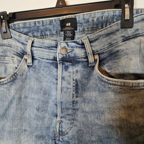 H&M Biker Jeans Woman's Blue Denim Light Washed Distressed Skinny Fit 33 - Picture 7 of 8
